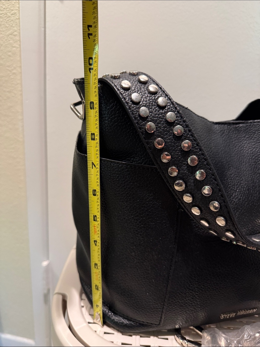 Steve Madden Black Studded Shoulder Tote - Picture 10 of 11
